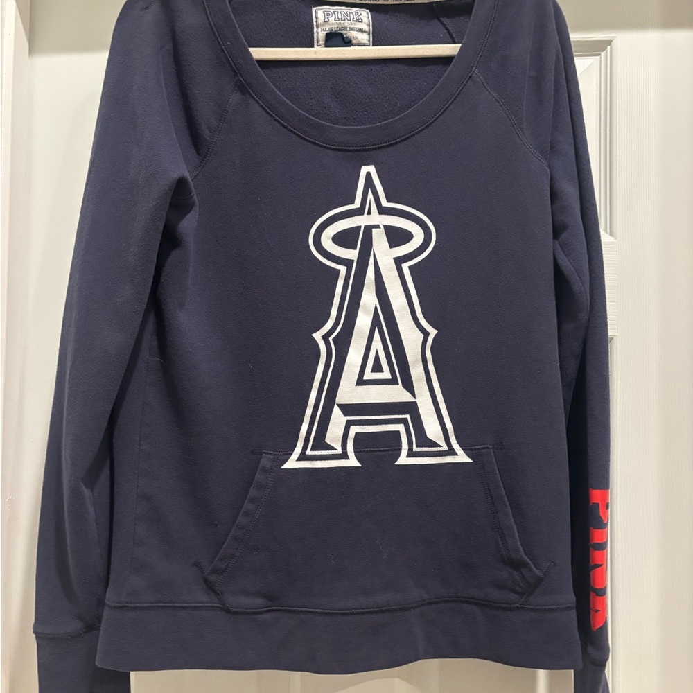 PINK Victoria's Secret Dark Blue Sweater with White Graphic